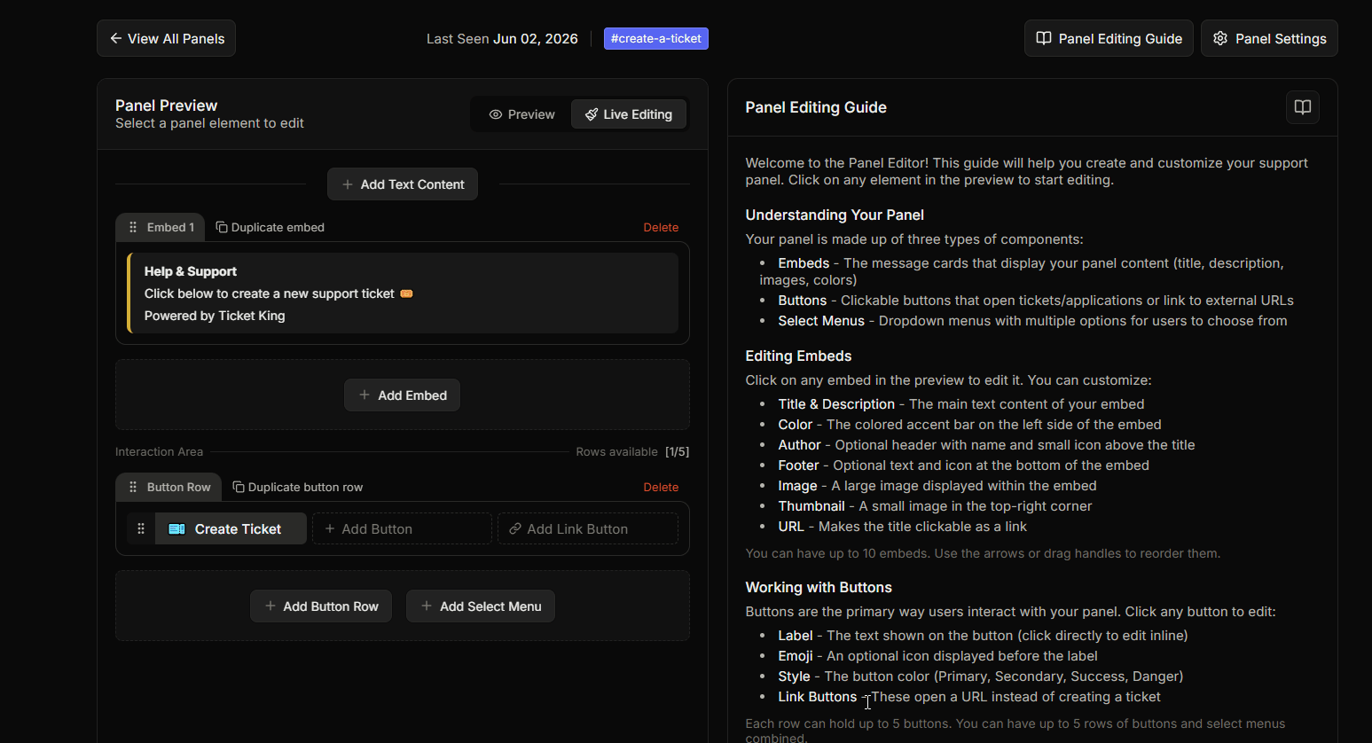 Adding a link button to a panel in the editor