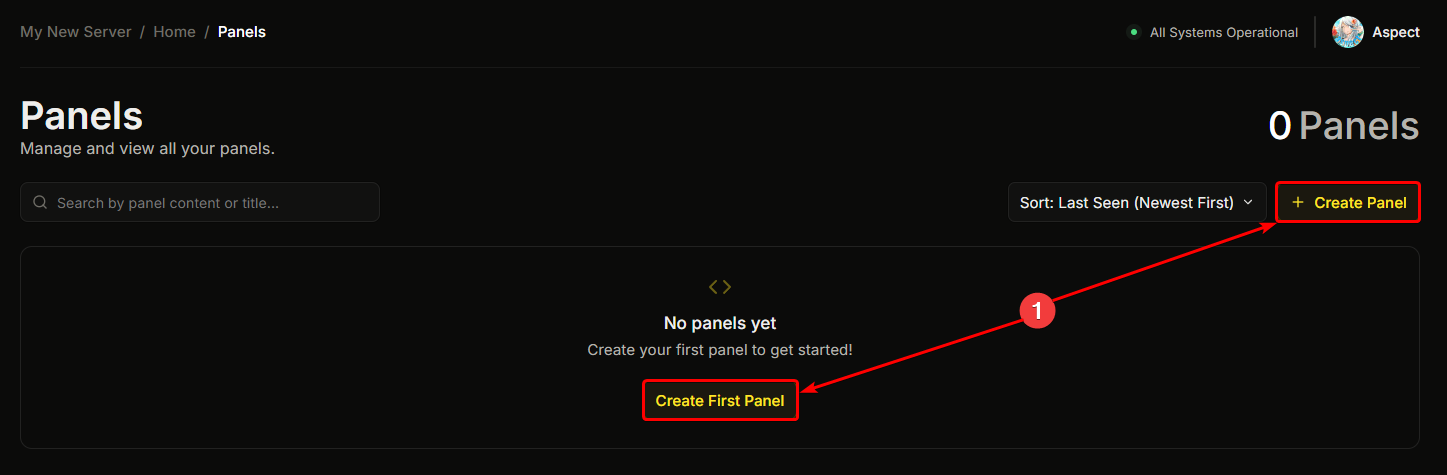The dashboard Panels page